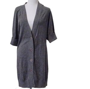 Gray Cardigan Soft Knit Sweater Long Open Front Women's Size Medium